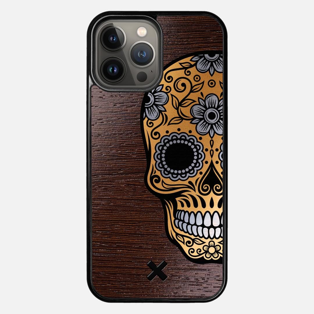 Calavera Case for the Apple iPhone 13 Pro Max featuring an Engraved Gold and Wenge Wood backer with the Keyway X Mark#Phone Model_iPhone 13 Pro Max