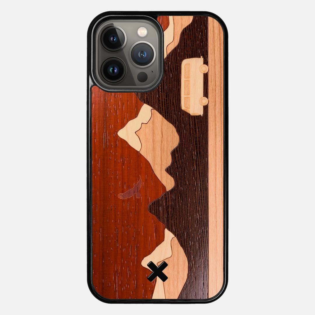 Cross Country Case for the Apple iPhone 13 Pro Max featuring a Padauk, Maple, Cherry, and Wenge Wood backer with the Keyway X Mark#Phone Model_iPhone 13 Pro Max