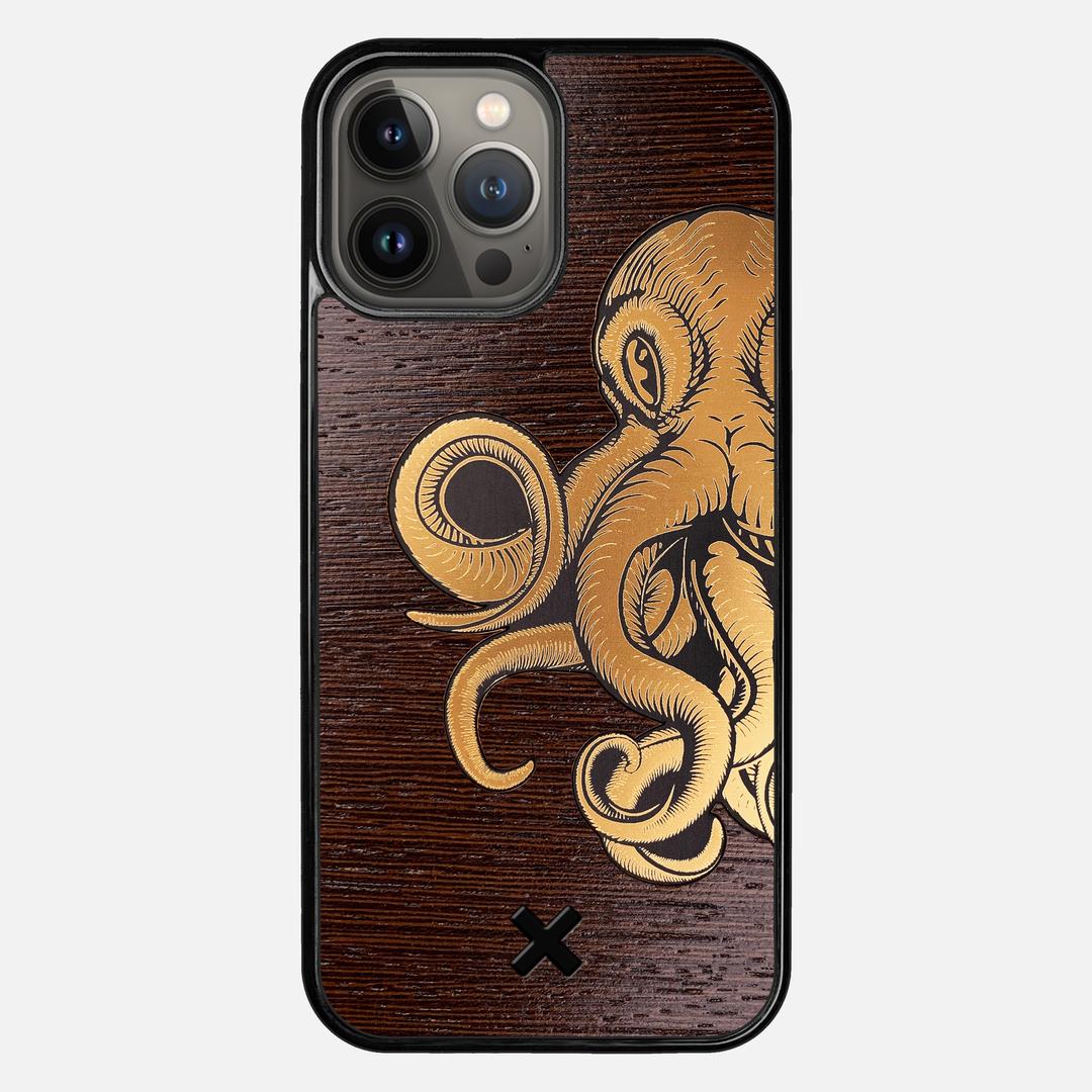 Kraken 2 Case for the Apple iPhone 13 Pro Max featuring an Engraved Gold and Wenge Wood backer with the Keyway X Mark#Phone Model_iPhone 13 Pro Max