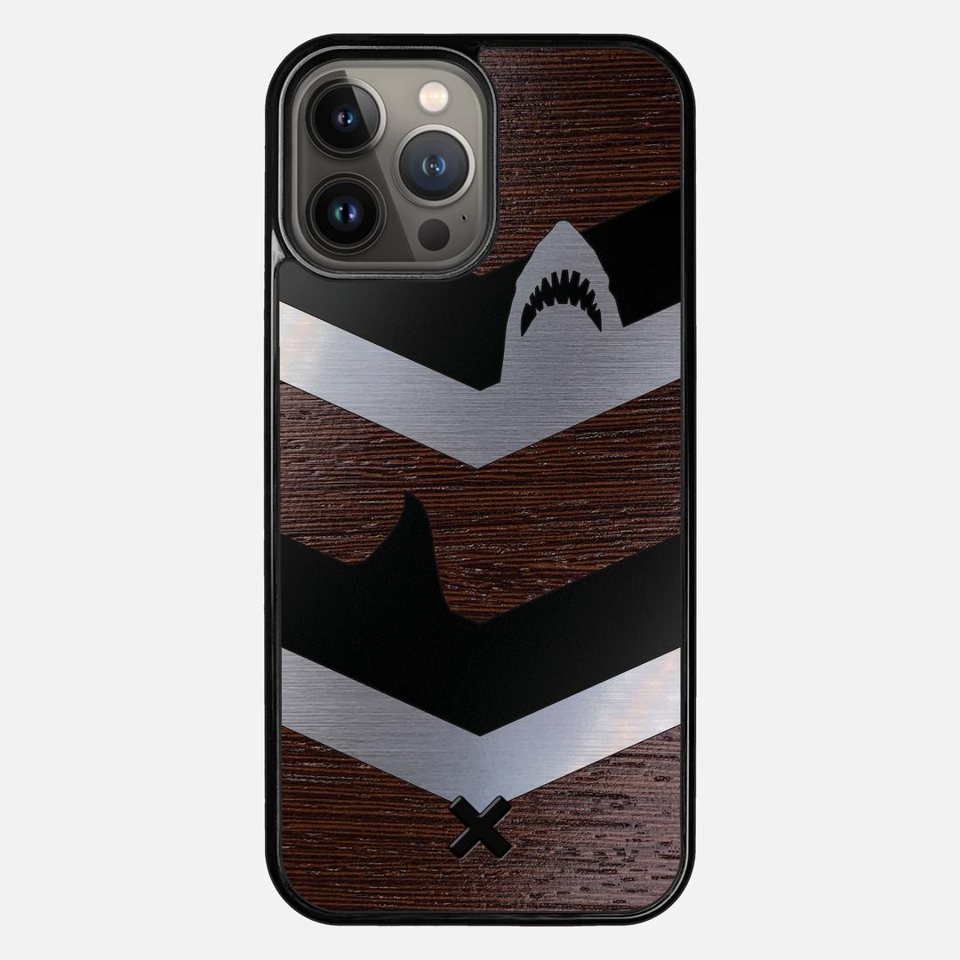 Shark Chevron Case for the Apple iPhone 13 Pro Max featuring an Engraved Silver and Wenge Wood backer with the Keyway X Mark#Phone Model_iPhone 13 Pro Max