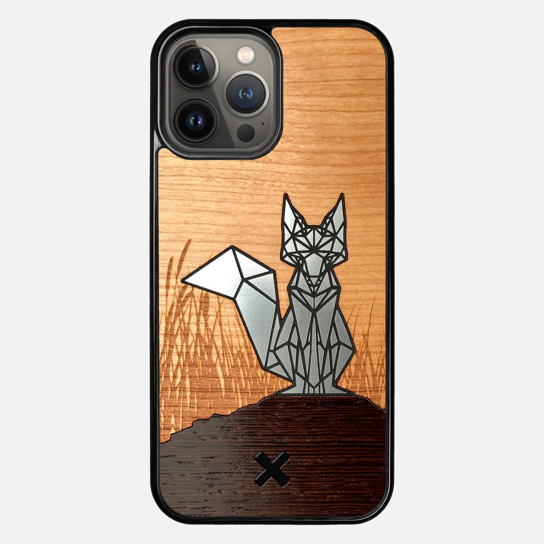 Silver Fox Case for the Apple iPhone 13 Pro Max featuring an Engraved Silver, Cherry, and Wenge Wood backer with the Keyway X Mark#Phone Model_iPhone 13 Pro Max