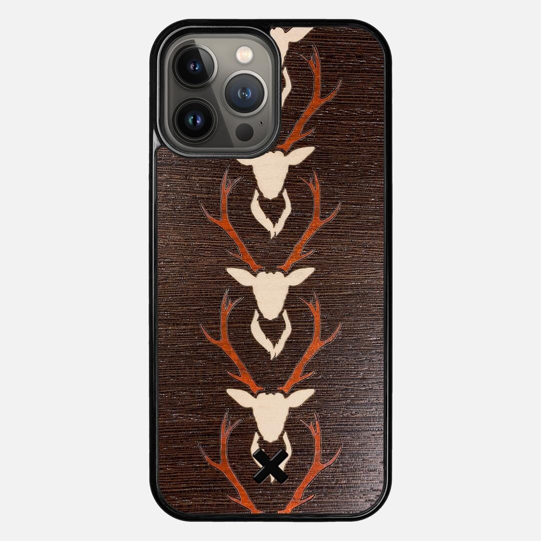 Stag Case for the Apple iPhone 13 Pro Max featuring a Maple & Padauk Deer Inlay on a Wenge Wood backer with the Keyway X Mark#Phone Model_iPhone 13 Pro Max