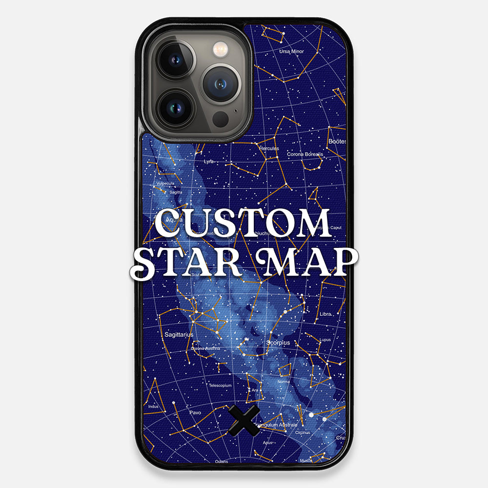 Front view of the Custom Star Map Printed Canvas iPhone 13 Pro Max Case by Keyway Designs