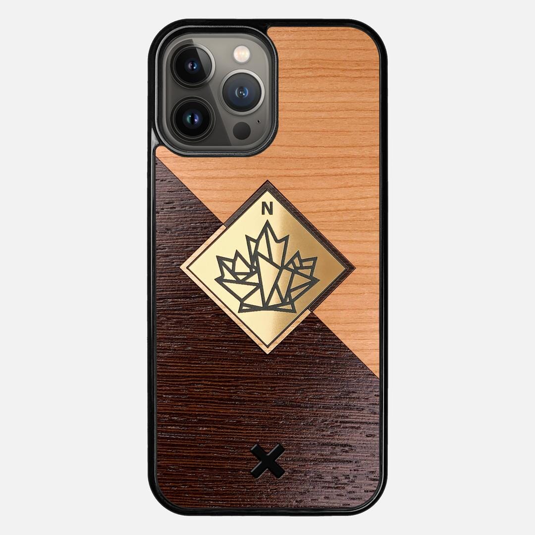 True North Case for the Apple iPhone 13 Pro Max featuring an Engraved Gold, Cherry, and Wenge Wood backer with the Keyway X Mark#Phone Model_iPhone 13 Pro Max