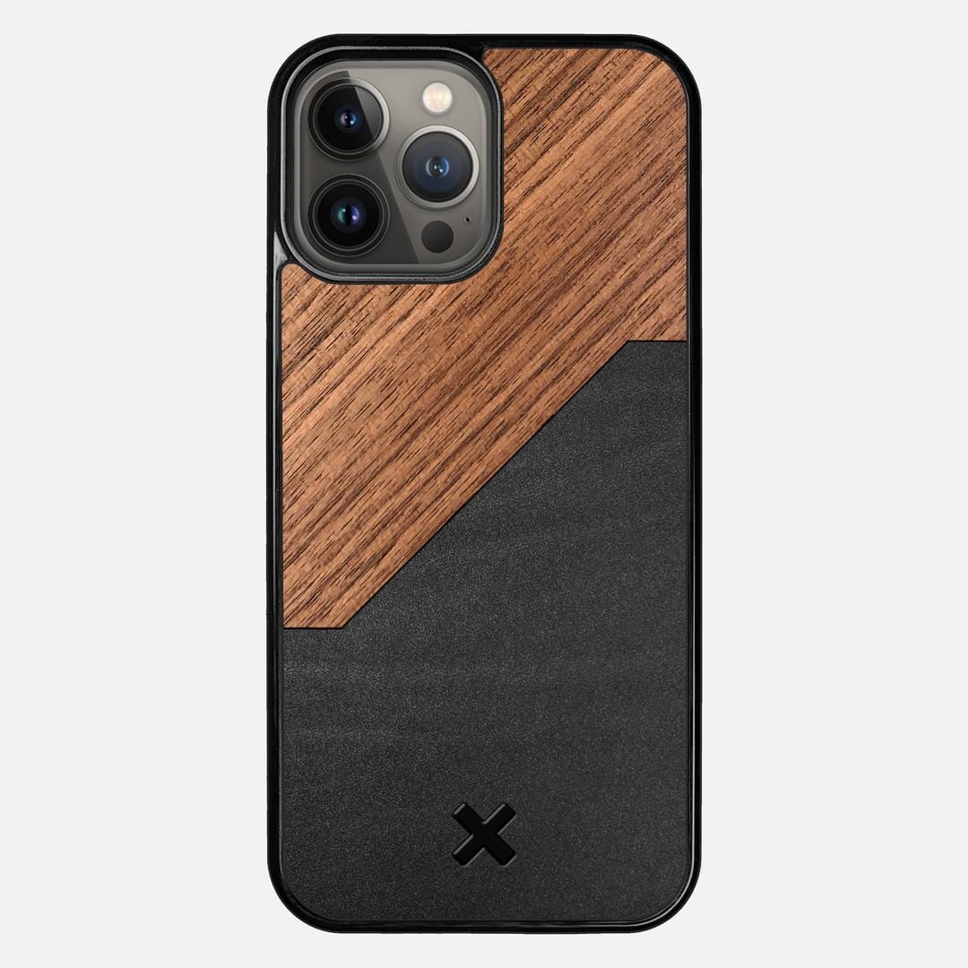 Walnut Rift Case for the Apple iPhone 13 Pro Max featuring a Genuine Leather and Walnut Wood backer with the Keyway X Mark#Phone Model_iPhone 13 Pro Max