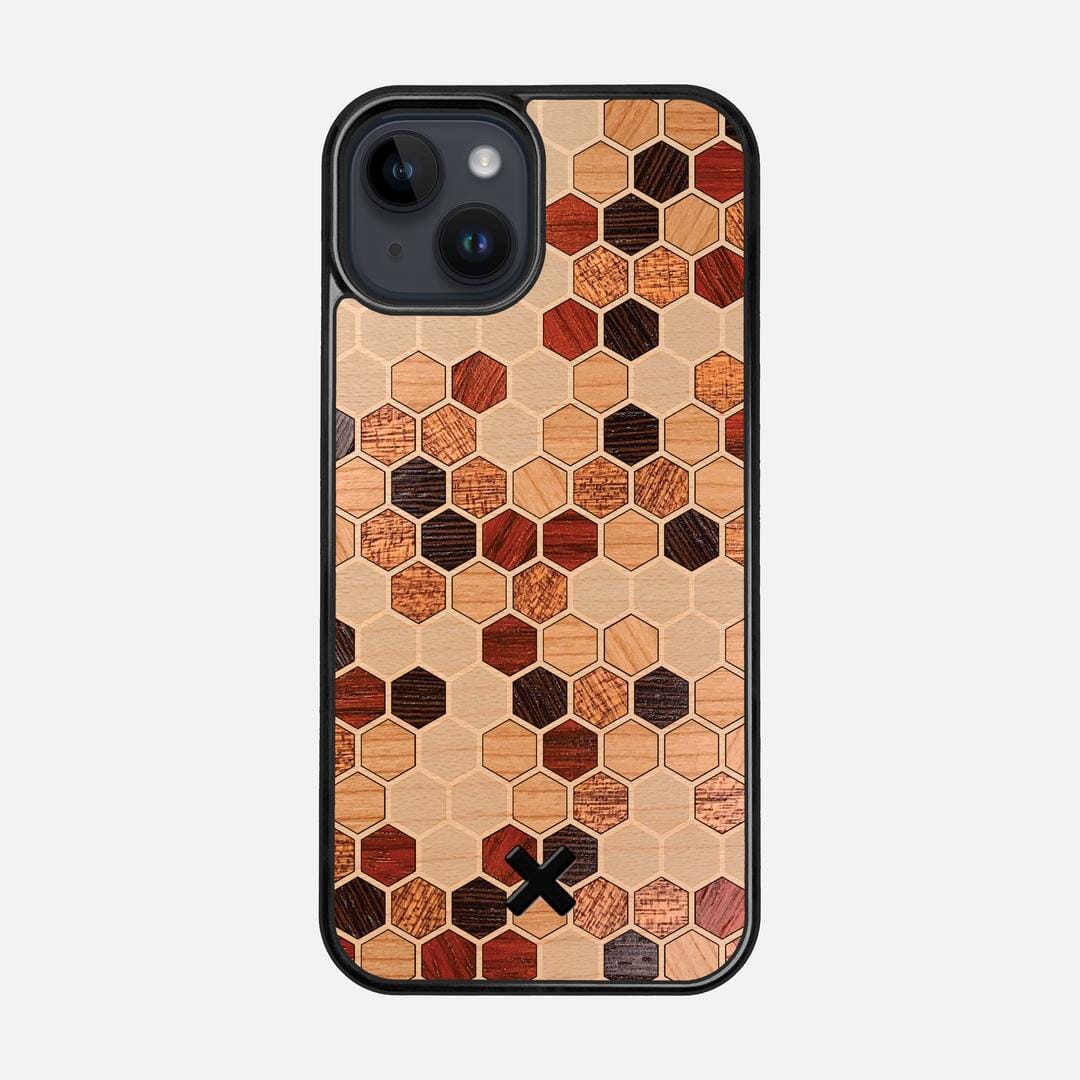 Cellular Case for the Apple iPhone 14 featuring a Maple, Cherry, Sapele, Padauk, and Wenge Wood backer with the Keyway X Mark#Phone Model_iPhone 14