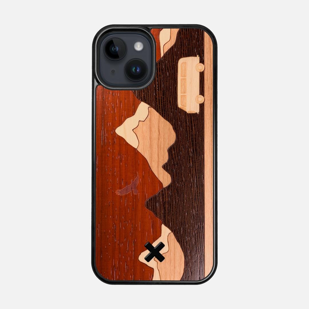 Cross Country Case for the Apple iPhone 14 featuring a Padauk, Maple, Cherry, and Wenge Wood backer with the Keyway X Mark#Phone Model_iPhone 14