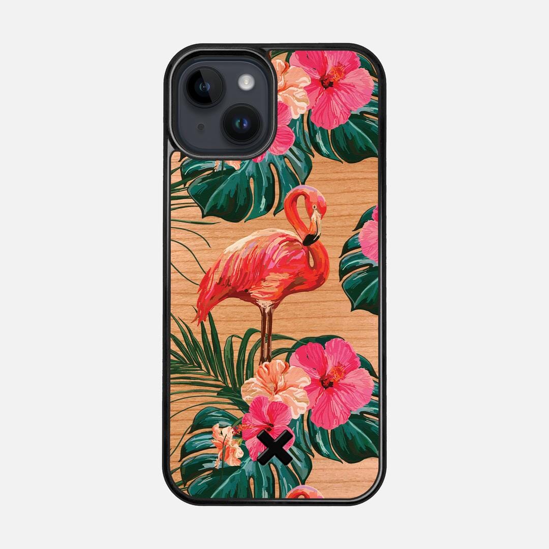 Flamingo Case for the Apple iPhone 14 featuring a UV Printed Cherry Wood backer with the Keyway X Mark#Phone Model_iPhone 14