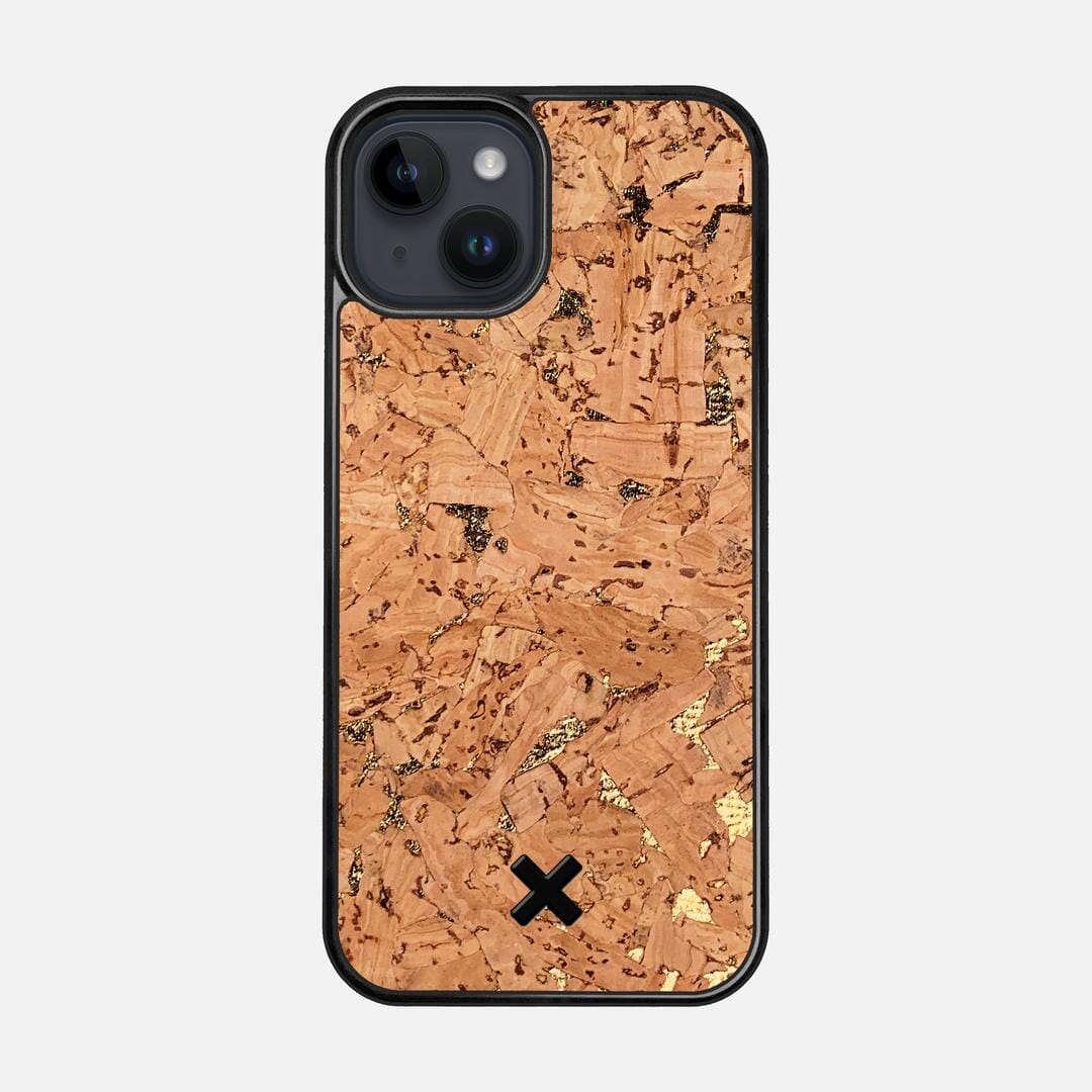 Gold Cork Case for the Apple iPhone 14 featuring a Genuine Cork backer with the Keyway X Mark#Phone Model_iPhone 14