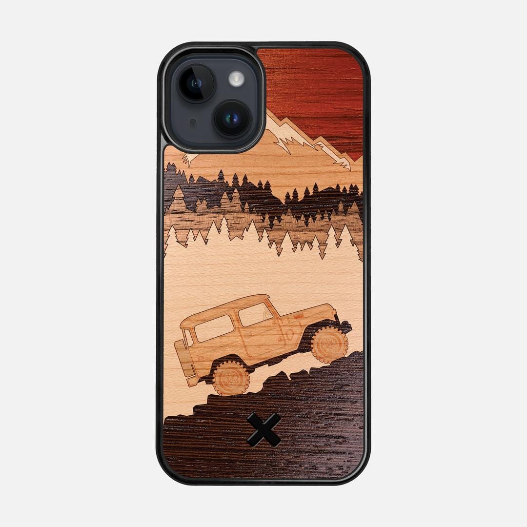 Off-Road Case for the Apple iPhone 14 featuring a Padauk, Cherry, Maple, and Walnut Wood backer with the Keyway X Mark#Phone Model_iPhone 14