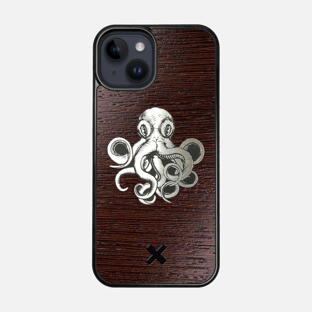 Prize Kraken Case for the Apple iPhone 14 featuring an Engraved Silver and Wenge Wood backer with the Keyway X Mark#Phone Model_iPhone 14