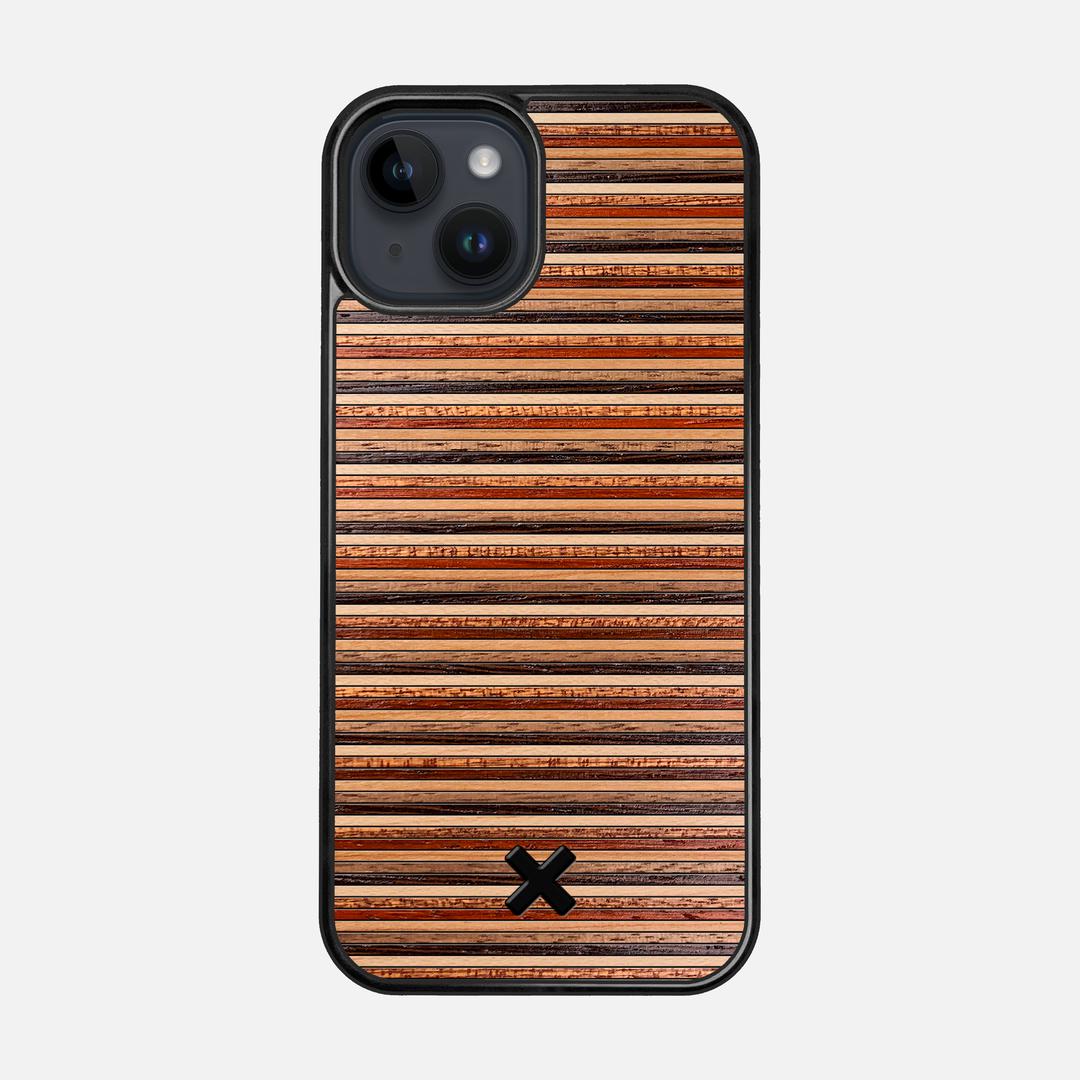 Strata Case for the Apple iPhone 14 featuring a Maple, Sapele, Padauk, Cherry, Walnut, and Wenge Wood backer with the Keyway X Mark#Phone Model_iPhone 14