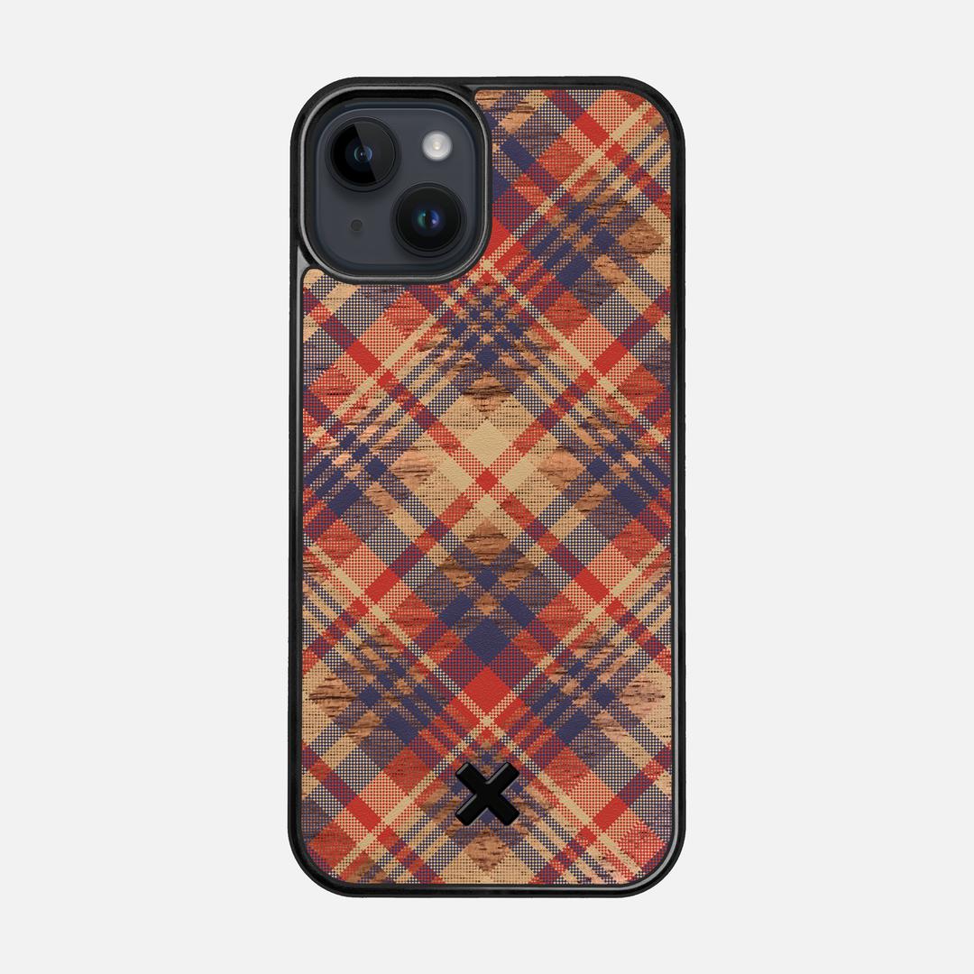 Tartan Case for the Apple iPhone 14 featuring a UV Printed Walnut Wood backer with the Keyway X Mark#Phone Model_iPhone 14