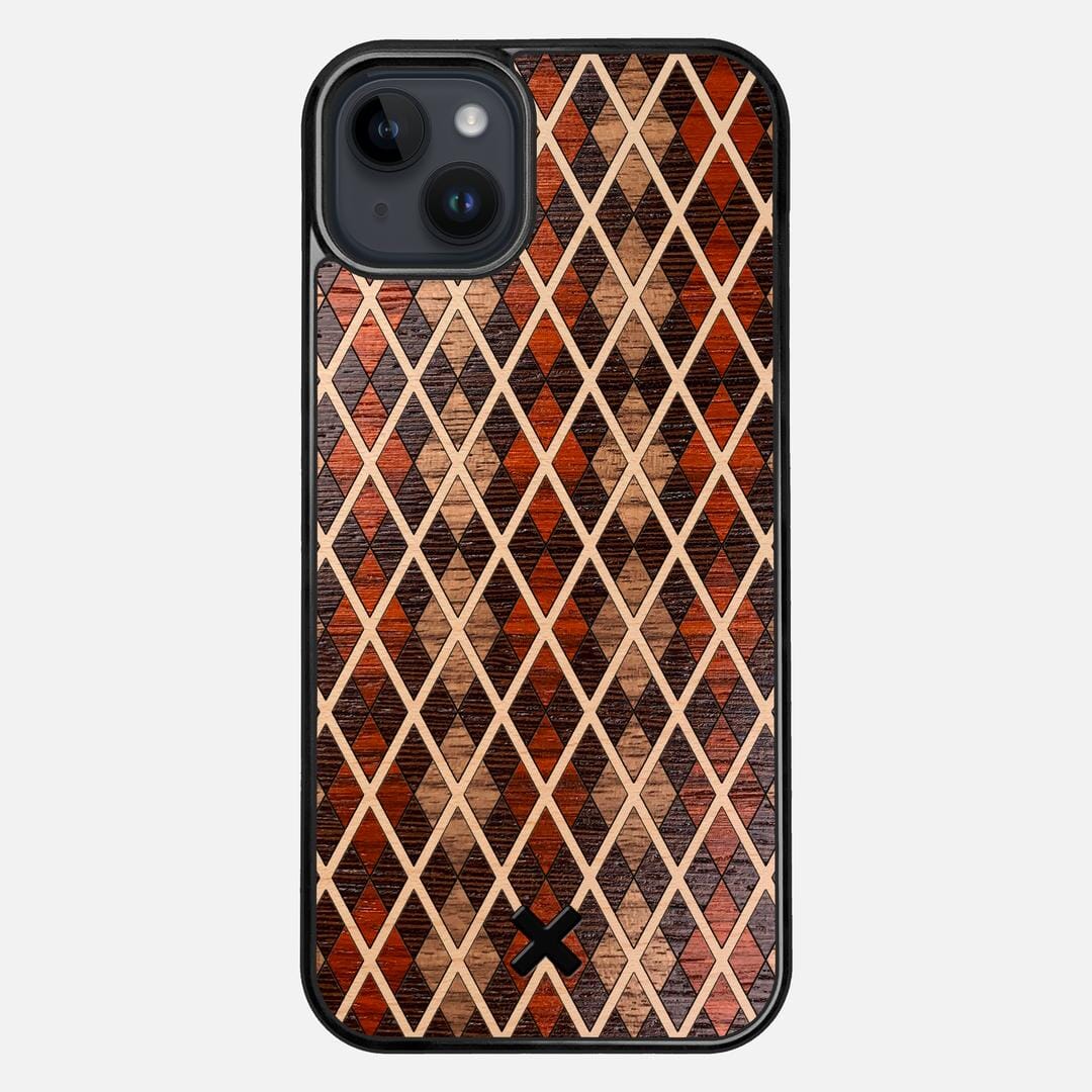 Argyle Case for the Apple iPhone 14 Plus featuring a Walnut, Padauk, Wenge, and Maple Wood backer with the Keyway X Mark#Phone Model_iPhone 14 Plus