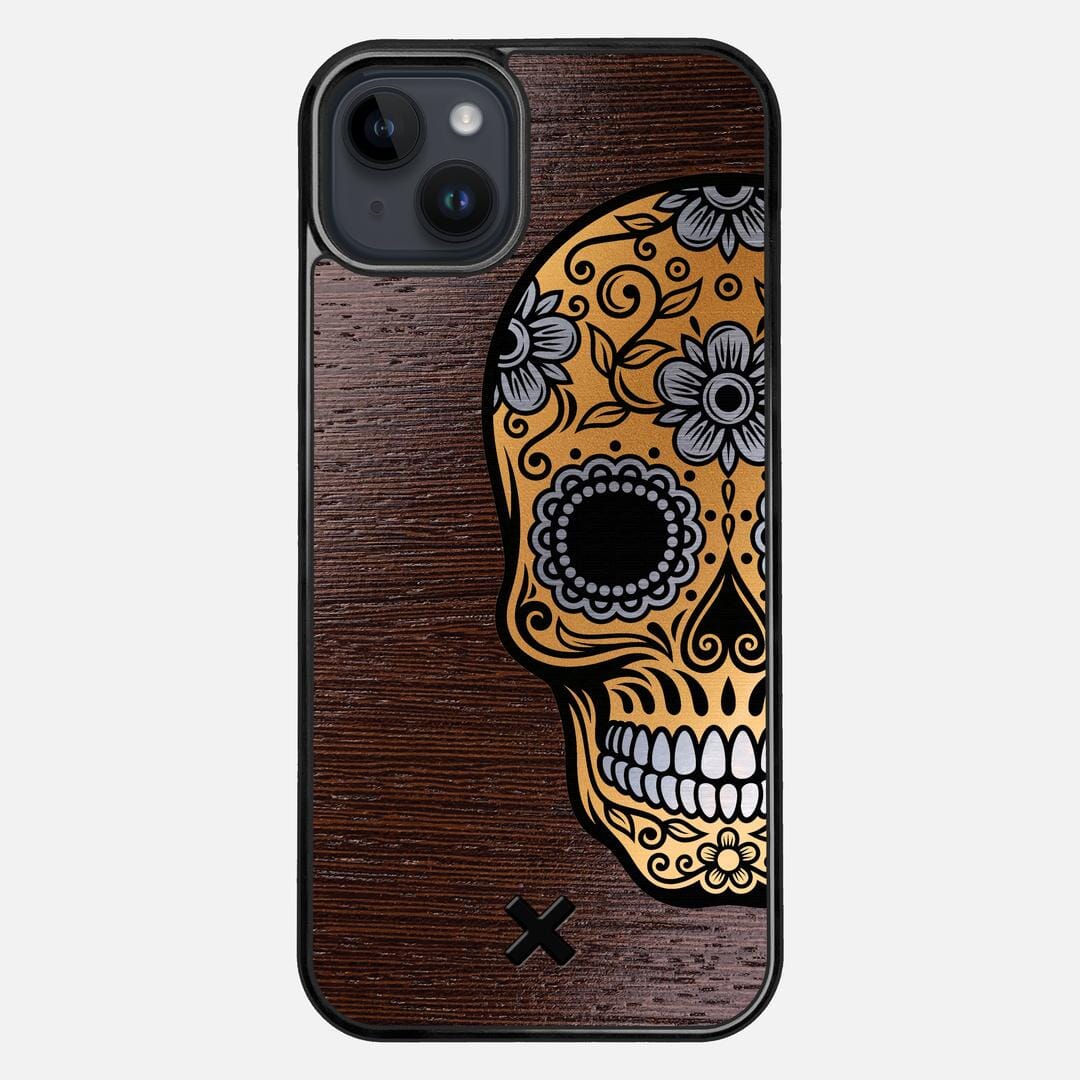 Calavera Case for the Apple iPhone 14 Plus featuring an Engraved Gold and Wenge Wood backer with the Keyway X Mark#Phone Model_iPhone 14 Plus