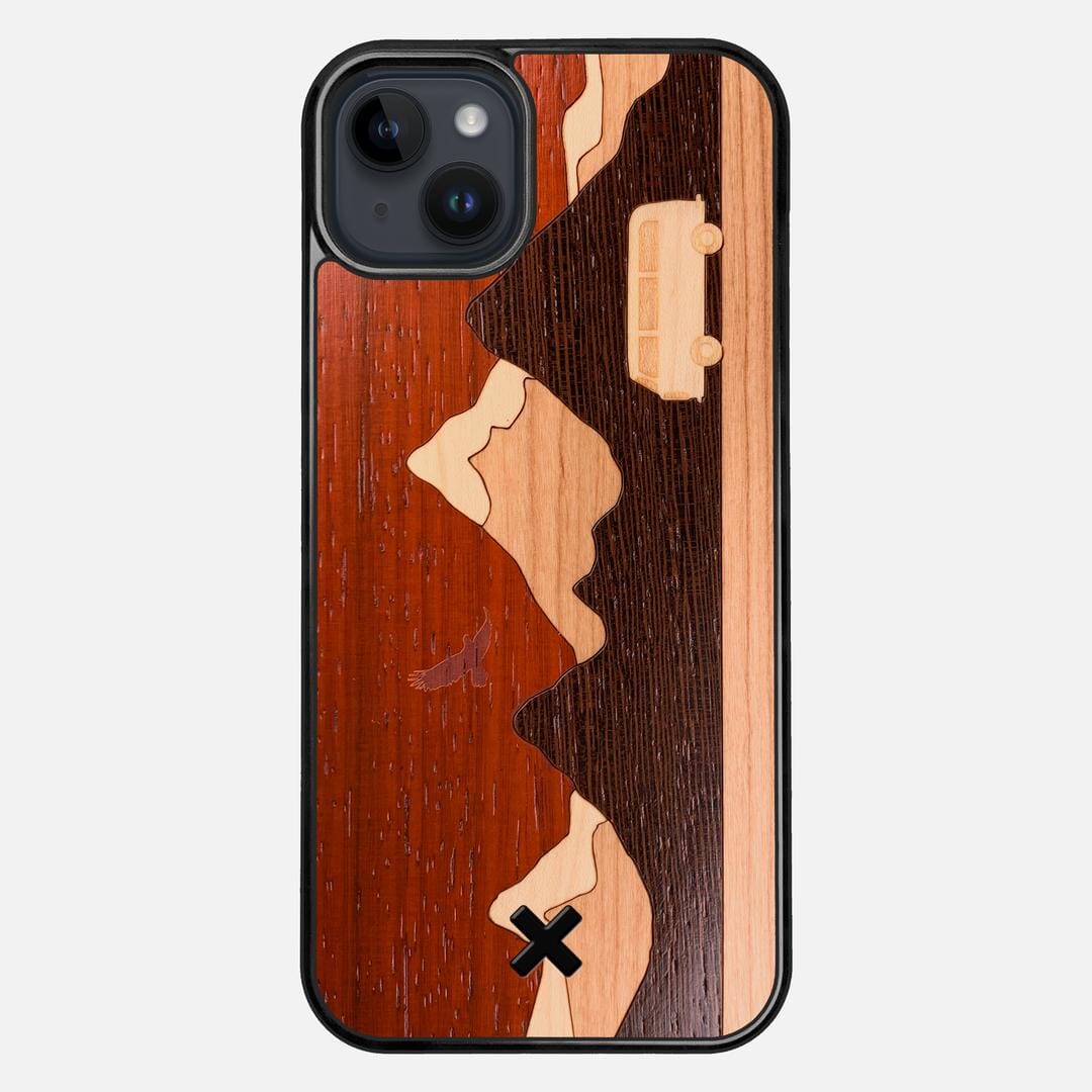 Cross Country Case for the Apple iPhone 14 Plus featuring a Padauk, Maple, Cherry, and Wenge Wood backer with the Keyway X Mark#Phone Model_iPhone 14 Plus