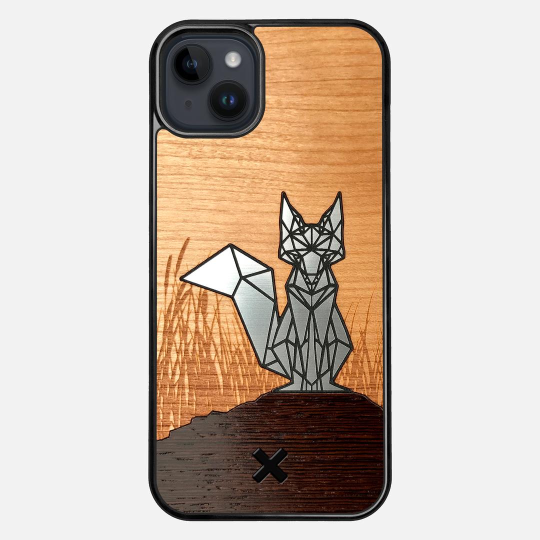 Silver Fox Case for the Apple iPhone 14 Plus featuring an Engraved Silver, Cherry, and Wenge Wood backer with the Keyway X Mark#Phone Model_iPhone 14 Plus