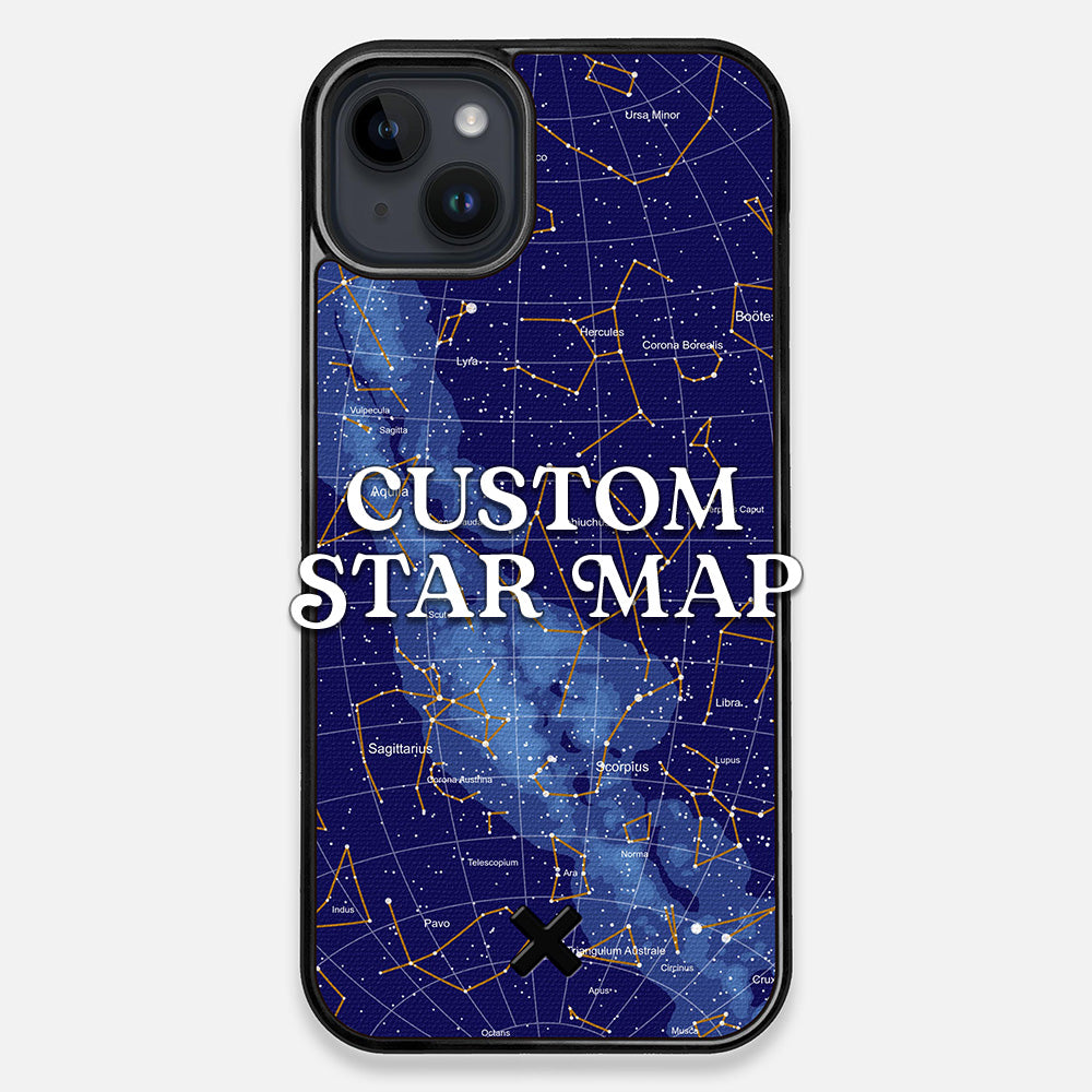 Front view of the Custom Star Map Printed Canvas iPhone 15 Plus Case by Keyway Designs