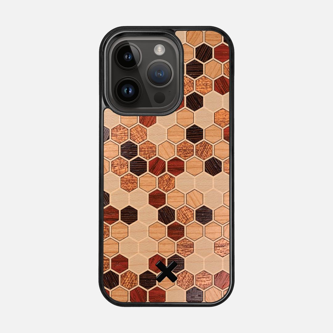 Cellular Case for the Apple iPhone 14 Pro featuring a Maple, Cherry, Sapele, Padauk, and Wenge Wood backer with the Keyway X Mark#Phone Model_iPhone 14 Pro