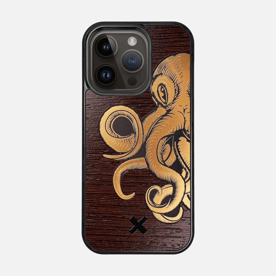 Kraken 2 Case for the Apple iPhone 14 Pro featuring an Engraved Gold and Wenge Wood backer with the Keyway X Mark#Phone Model_iPhone 14 Pro