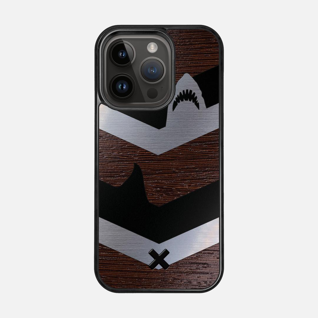 Shark Chevron Case for the Apple iPhone 14 Pro featuring an Engraved Silver and Wenge Wood backer with the Keyway X Mark#Phone Model_iPhone 14 Pro