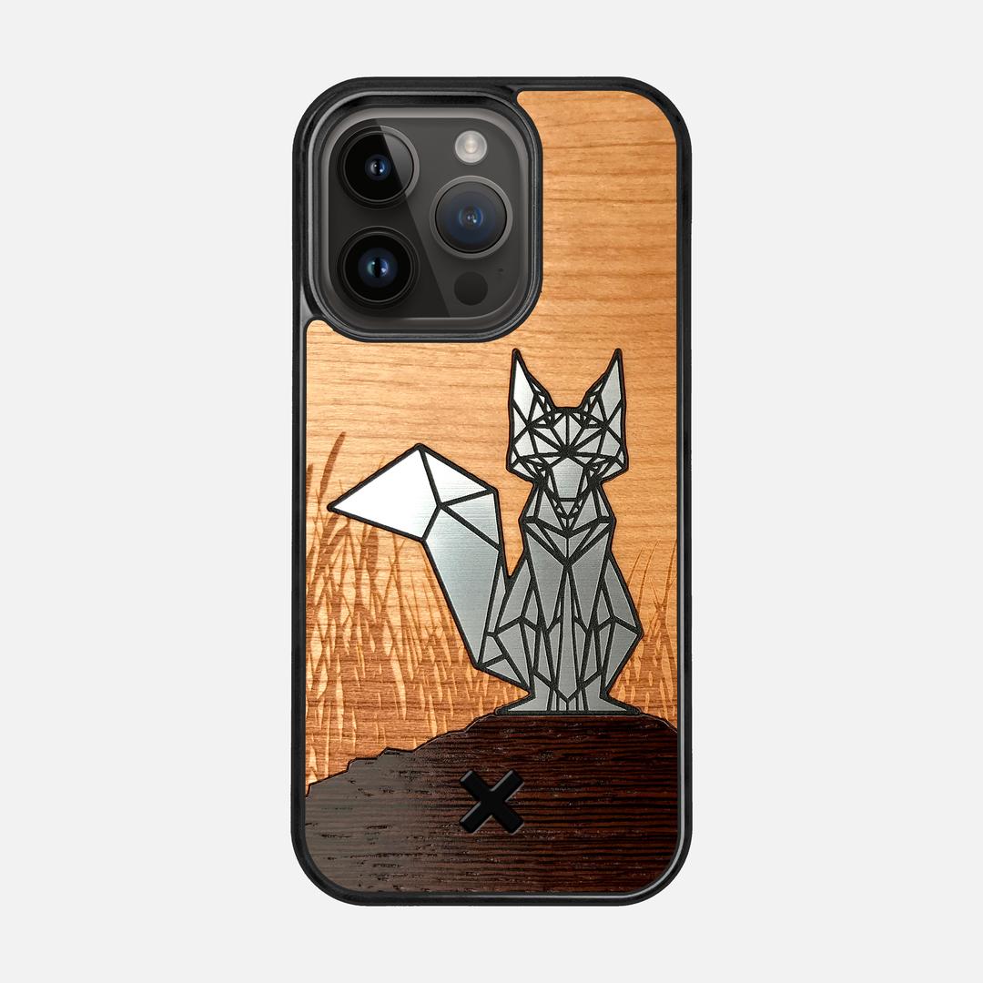 Silver Fox Case for the Apple iPhone 14 Pro featuring an Engraved Silver, Cherry, and Wenge Wood backer with the Keyway X Mark#Phone Model_iPhone 14 Pro
