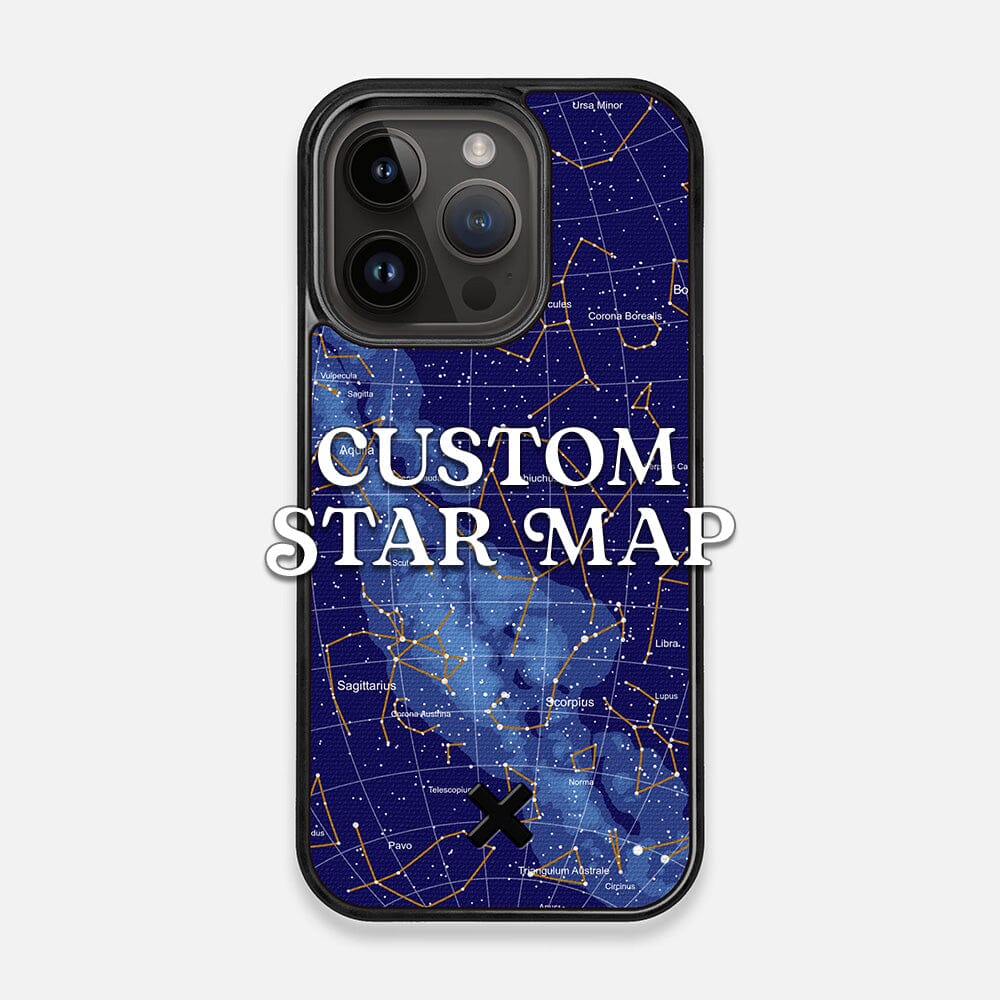 Front view of the Custom Star Map Printed Canvas iPhone 15 Pro Case by Keyway Designs