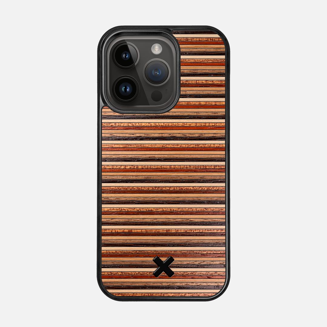 Strata Case for the Apple iPhone 14 Pro featuring a Maple, Sapele, Padauk, Cherry, Walnut, and Wenge Wood backer with the Keyway X Mark#Phone Model_iPhone 14 Pro