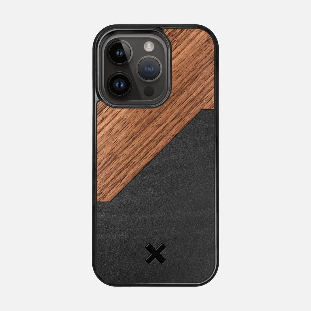 Walnut Rift Case for the Apple iPhone 14 Pro featuring a Genuine Leather and Walnut Wood backer with the Keyway X Mark#Phone Model_iPhone 14 Pro
