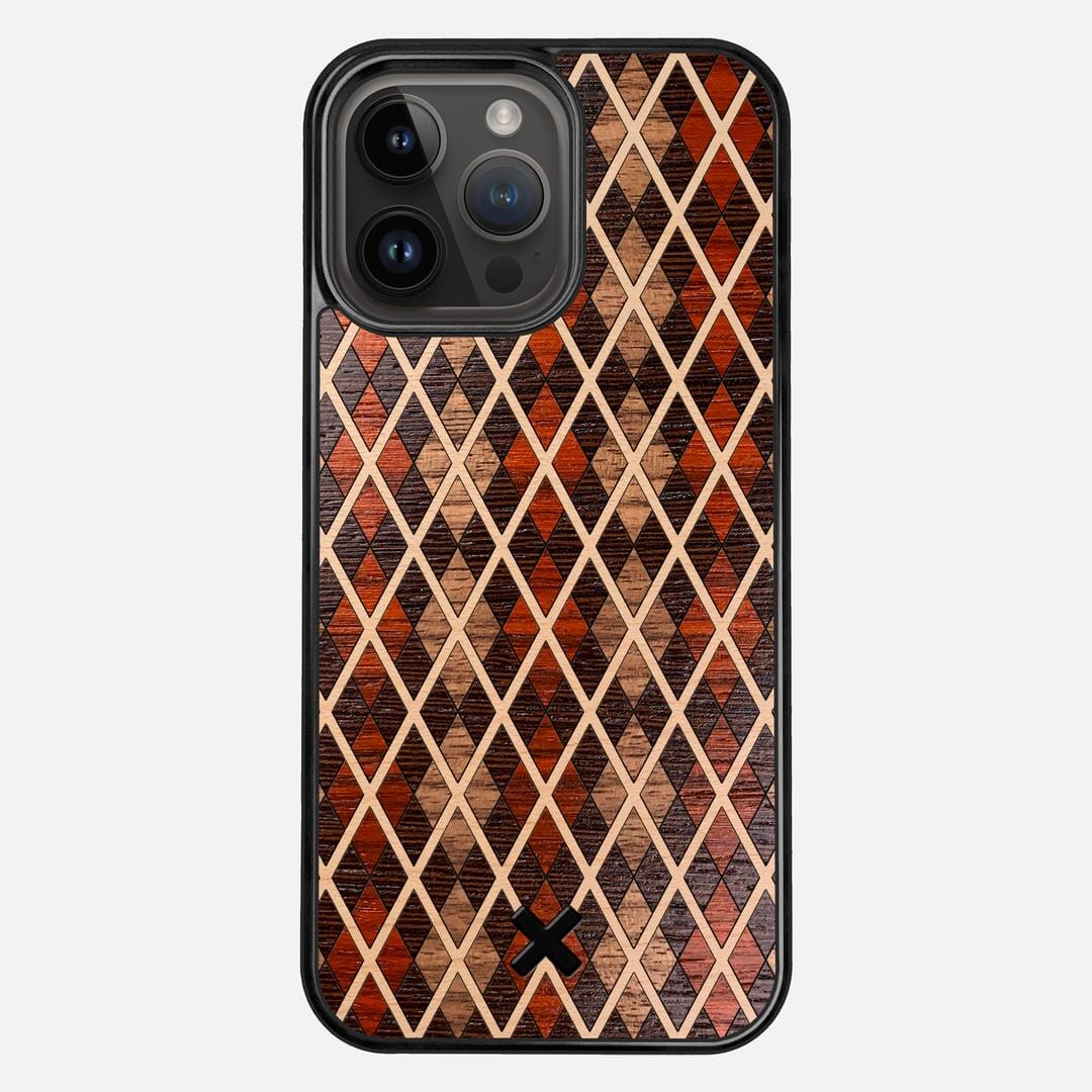 Argyle Case for the Apple iPhone 14 Pro Max featuring a Walnut, Padauk, Wenge, and Maple Wood backer with the Keyway X Mark#Phone Model_iPhone 14 Pro Max