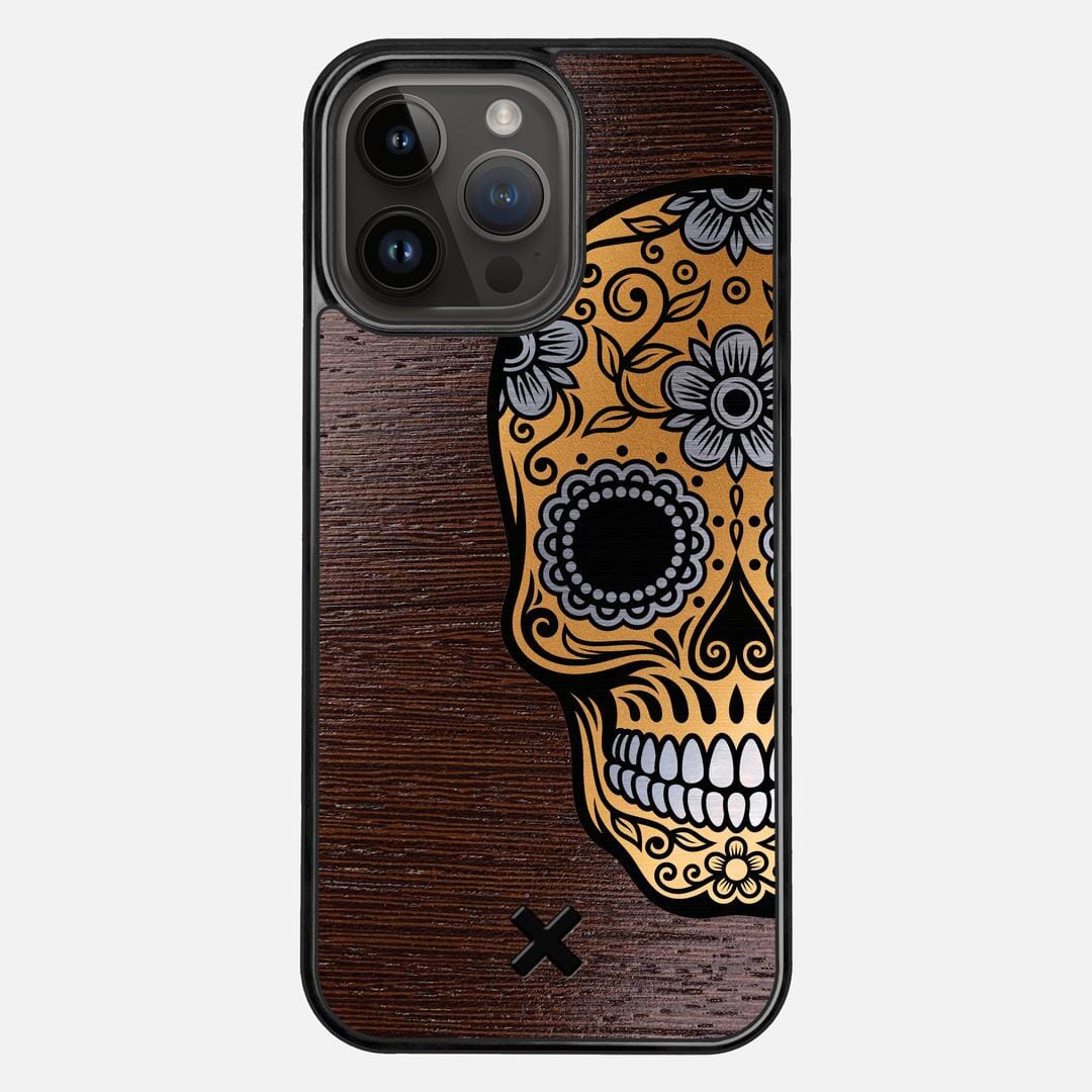 Calavera Case for the Apple iPhone 14 Pro Max featuring an Engraved Gold and Wenge Wood backer with the Keyway X Mark#Phone Model_iPhone 14 Pro Max