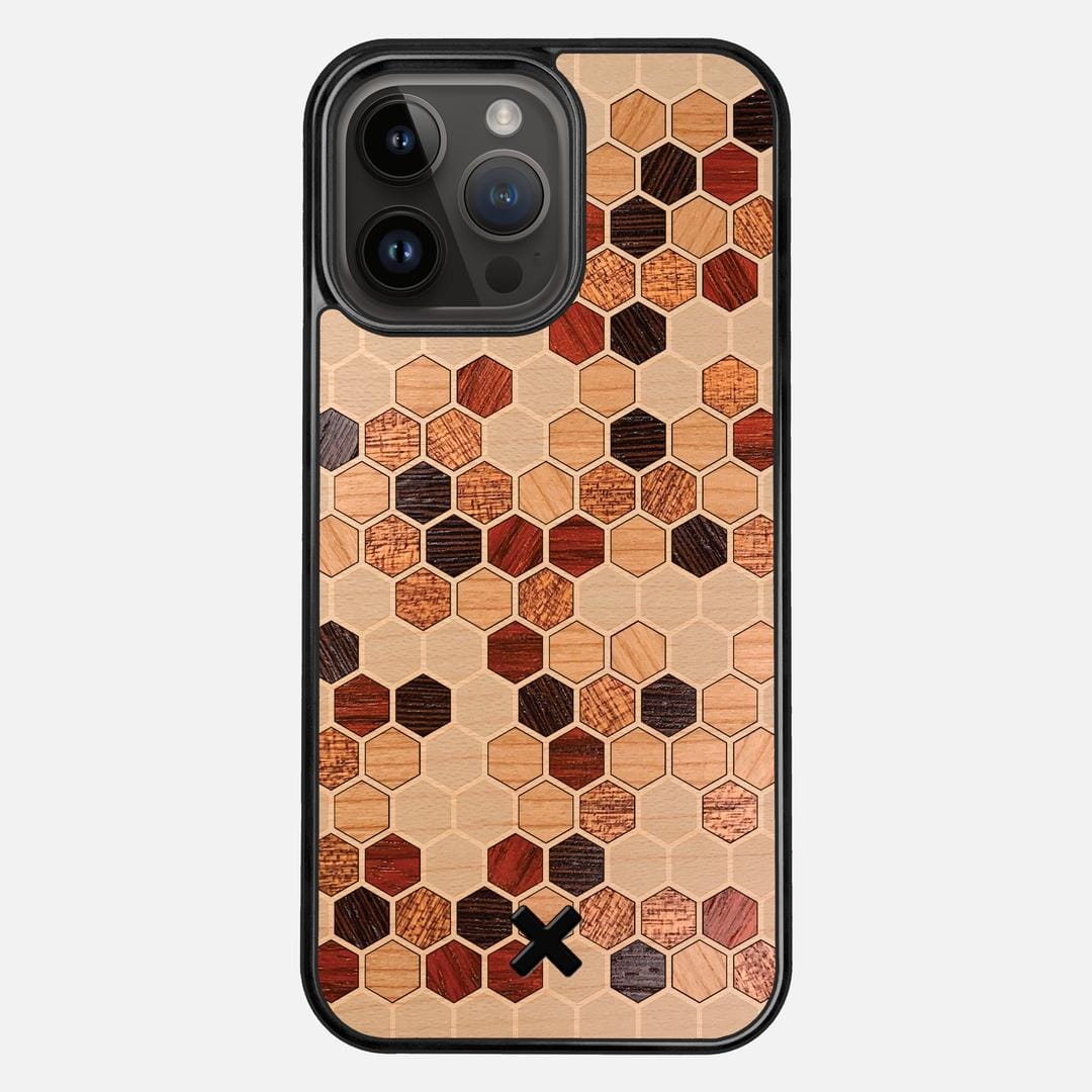 Cellular Case for the Apple iPhone 14 Pro Max featuring a Maple, Cherry, Sapele, Padauk, and Wenge Wood backer with the Keyway X Mark#Phone Model_iPhone 14 Pro Max