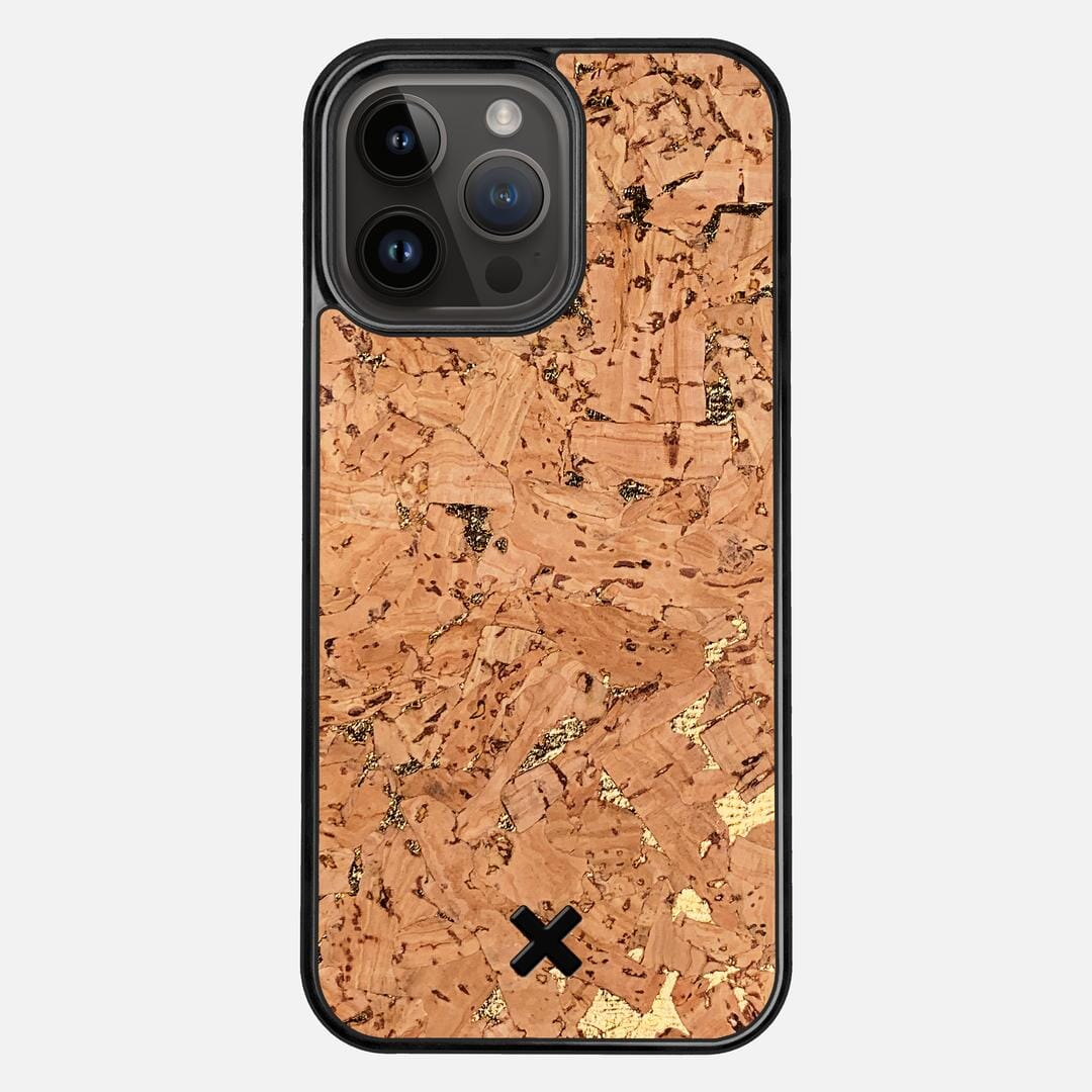 Gold Cork Case for the Apple iPhone 14 Pro Max featuring a Genuine Cork backer with the Keyway X Mark#Phone Model_iPhone 14 Pro Max