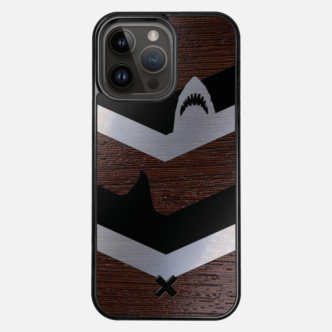 Shark Chevron Case for the Apple iPhone 14 Pro Max featuring an Engraved Silver and Wenge Wood backer with the Keyway X Mark#Phone Model_iPhone 14 Pro Max