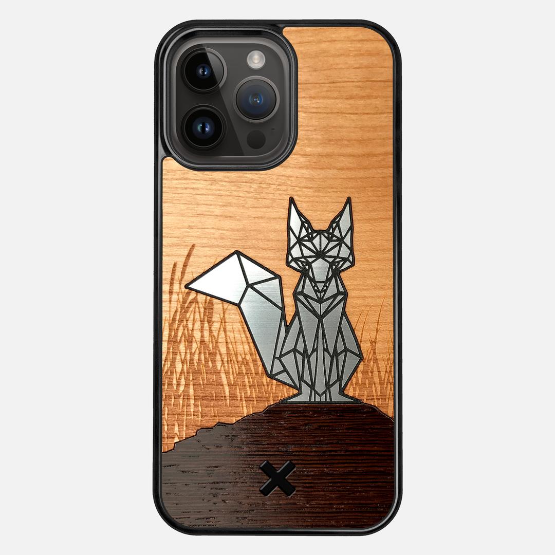 Silver Fox Case for the Apple iPhone 14 Pro Max featuring an Engraved Silver, Cherry, and Wenge Wood backer with the Keyway X Mark#Phone Model_iPhone 14 Pro Max