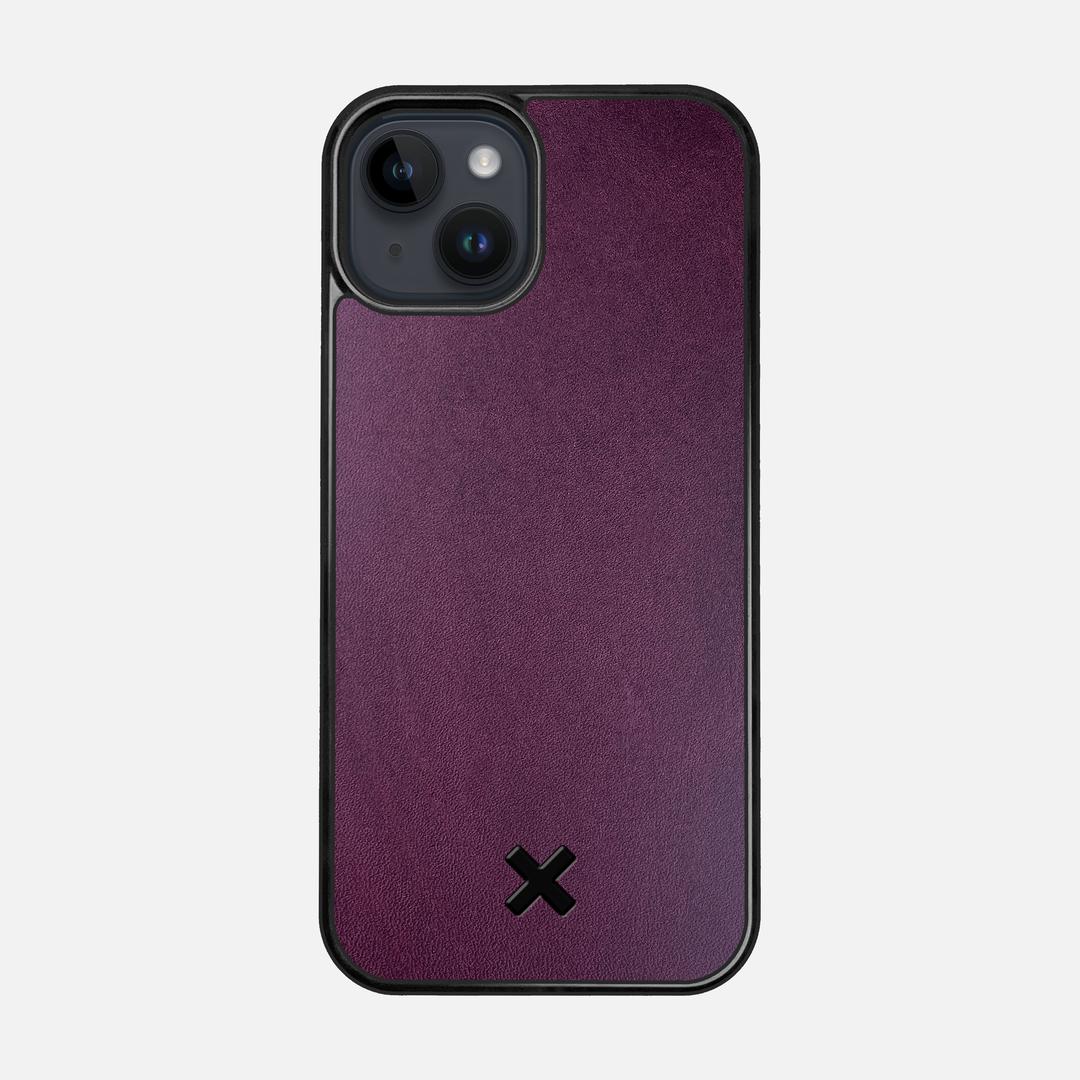 Plum Leather Case for the Apple iPhone 15 featuring a Genuine Leather backer with the Keyway X Mark#Phone Model_iPhone 15
