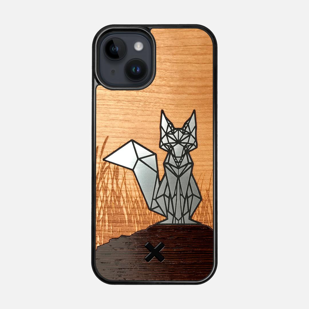 Silver Fox Case for the Apple iPhone 15 featuring an Engraved Silver, Cherry, and Wenge Wood backer with the Keyway X Mark#Phone Model_iPhone 15