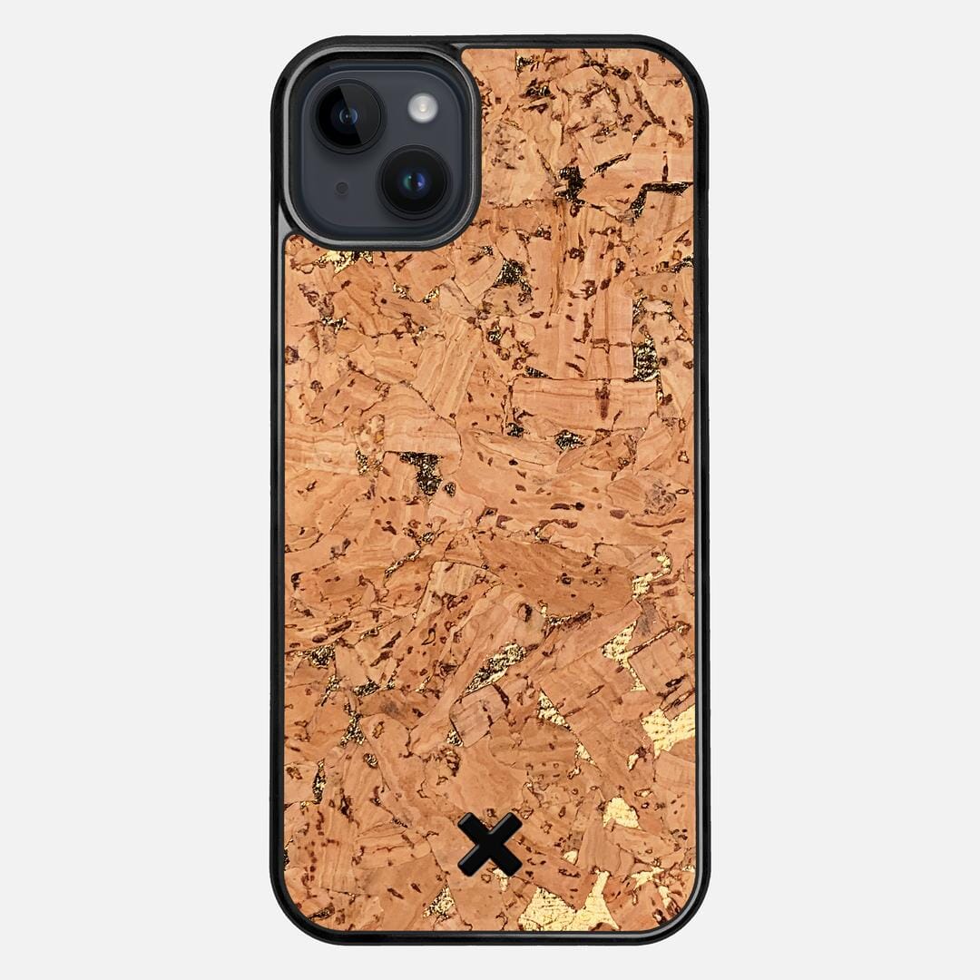 Gold Cork Case for the Apple iPhone 15 Plus featuring a Genuine Cork backer with the Keyway X Mark#Phone Model_iPhone 15 Plus