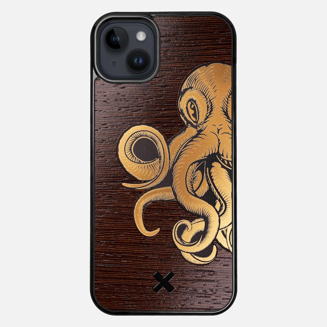 Kraken 2 Case for the Apple iPhone 15 Plus featuring an Engraved Gold and Wenge Wood backer with the Keyway X Mark#Phone Model_iPhone 15 Plus