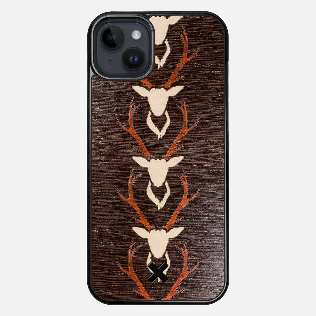 Stag Case for the Apple iPhone 15 Plus featuring a Maple & Padauk Deer Inlay on a Wenge Wood backer with the Keyway X Mark#Phone Model_iPhone 15 Plus