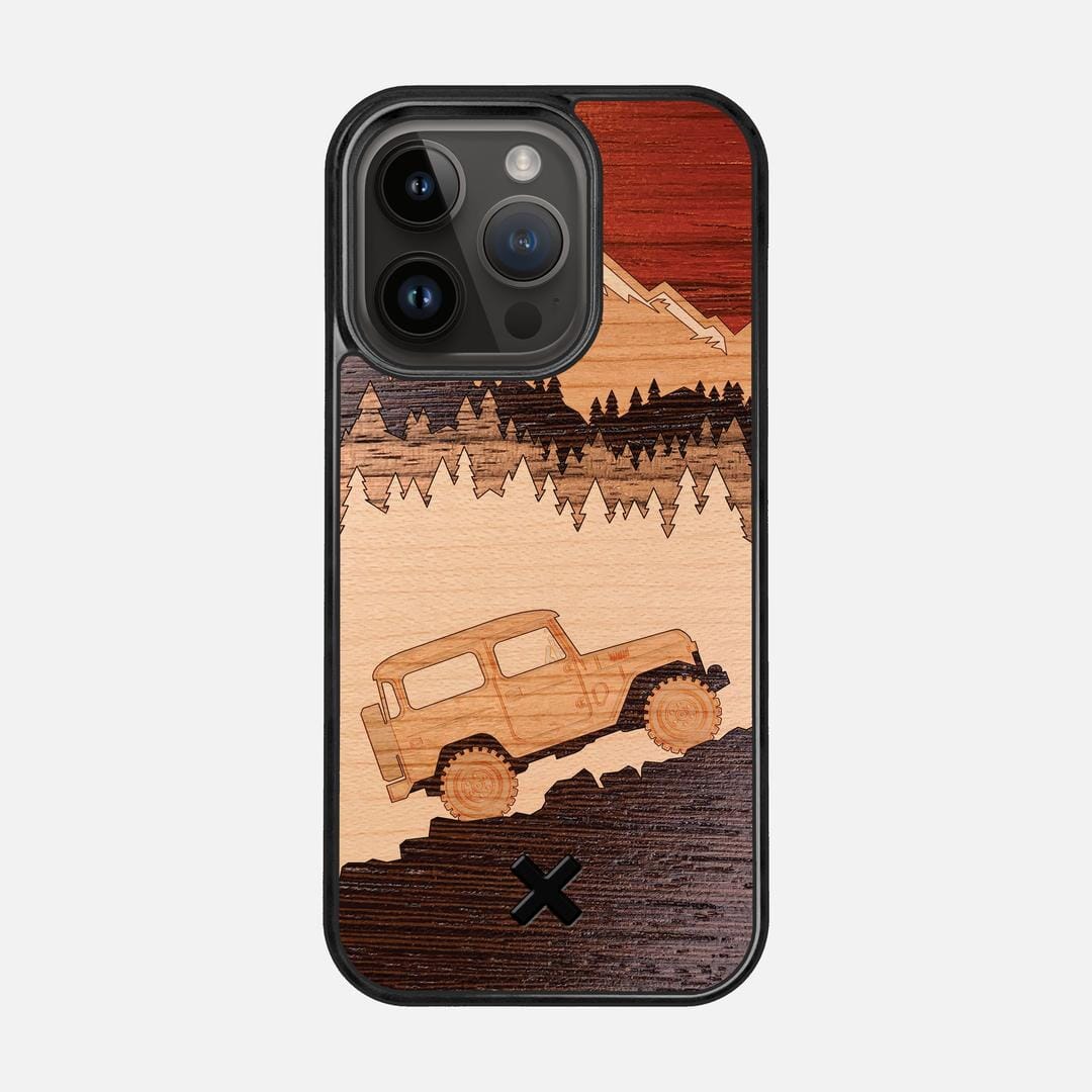 Off-Road Case for the Apple iPhone 15 Pro featuring a Padauk, Cherry, Maple, and Walnut Wood backer with the Keyway X Mark#Phone Model_iPhone 15 Pro