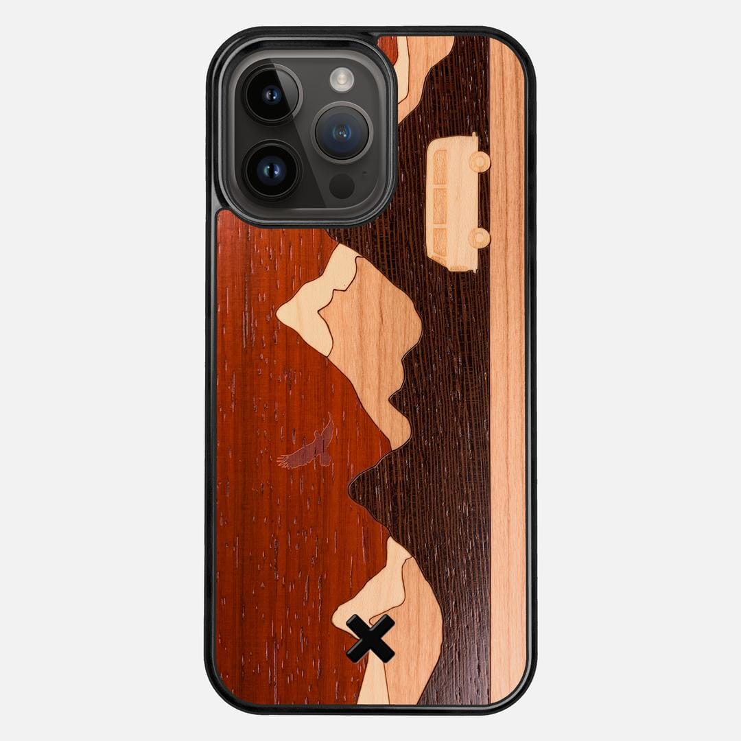 Cross Country Case for the Apple iPhone 15 Pro Max featuring a Padauk, Maple, Cherry, and Wenge Wood backer with the Keyway X Mark#Phone Model_iPhone 15 Pro Max