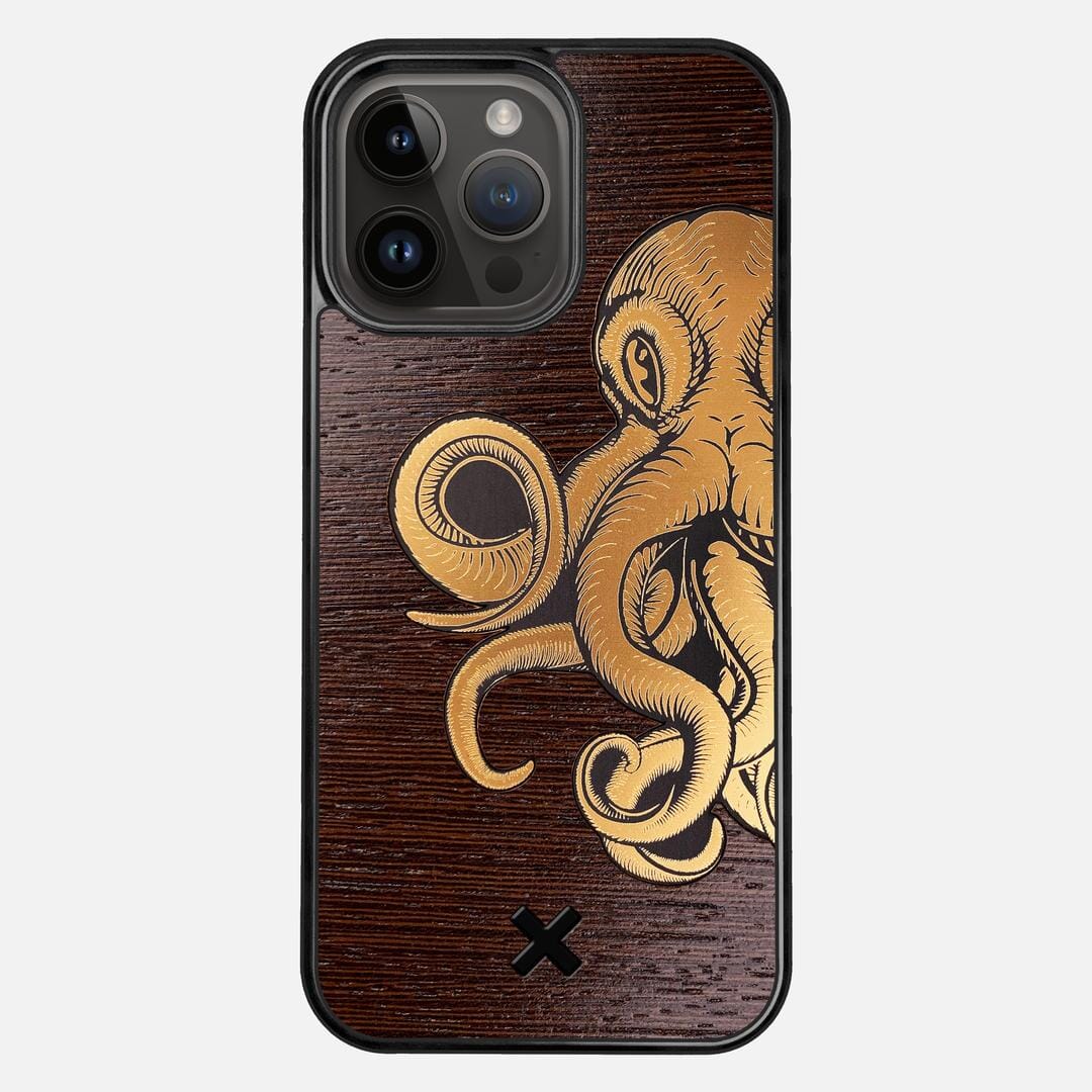 Kraken 2 Case for the Apple iPhone 15 Pro Max featuring an Engraved Gold and Wenge Wood backer with the Keyway X Mark#Phone Model_iPhone 15 Pro Max