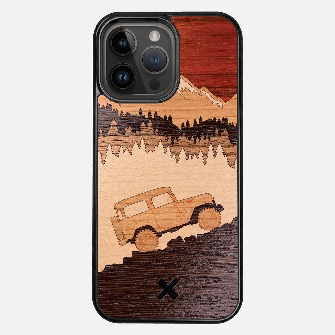 Off-Road Case for the Apple iPhone 15 Pro Max featuring a Padauk, Cherry, Maple, and Walnut Wood backer with the Keyway X Mark#Phone Model_iPhone 15 Pro Max