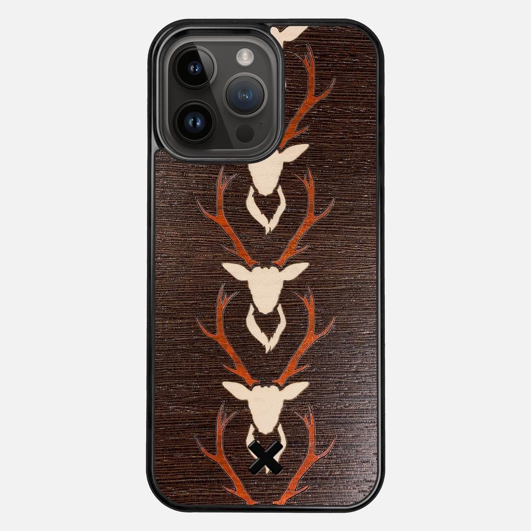 Stag Case for the Apple iPhone 15 Pro Max featuring a Maple & Padauk Deer Inlay on a Wenge Wood backer with the Keyway X Mark#Phone Model_iPhone 15 Pro Max
