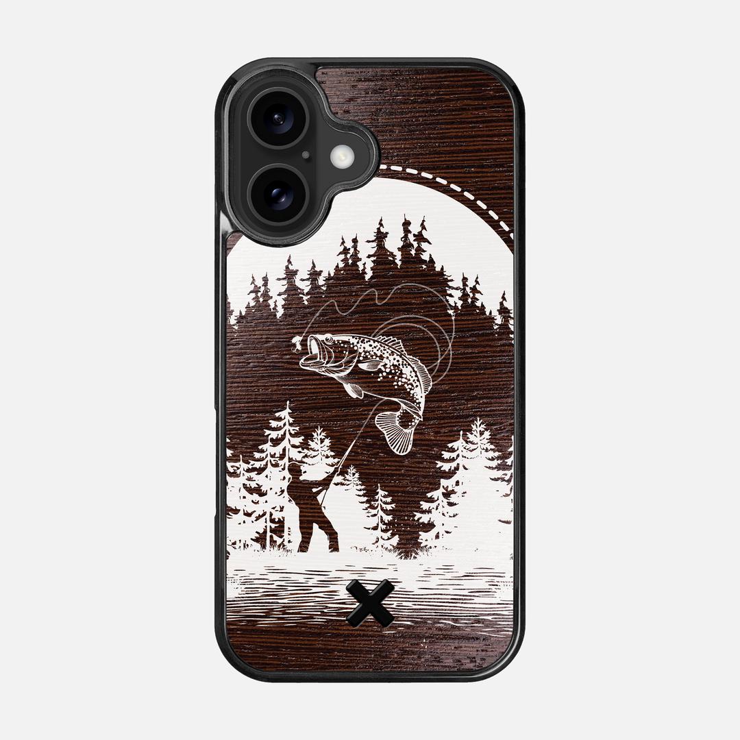 Angler Case for the Apple iPhone 16 featuring a UV Print and Wenge Wood backer with the Keyway X Mark#Phone Model_iPhone 16