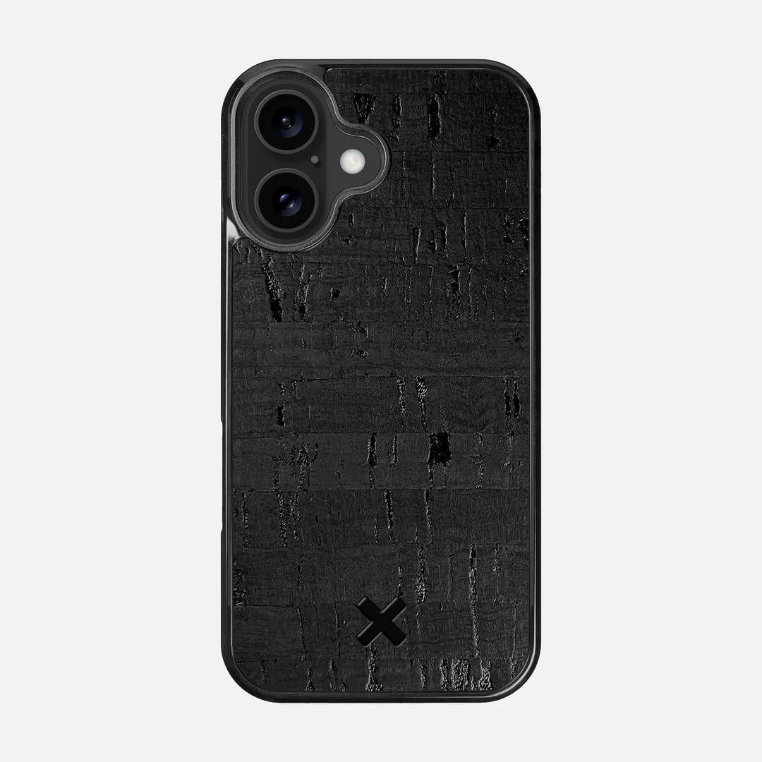 Black Cork Case for the Apple iPhone 16 featuring a Genuine Cork backer with the Keyway X Mark#Phone Model_iPhone 16