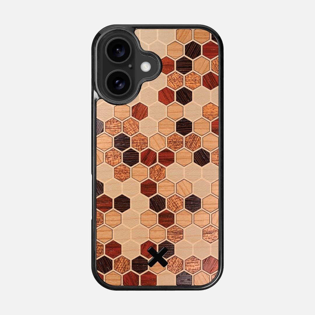 Cellular Case for the Apple iPhone 16 featuring a Maple, Cherry, Sapele, Padauk, and Wenge Wood backer with the Keyway X Mark#Phone Model_iPhone 16