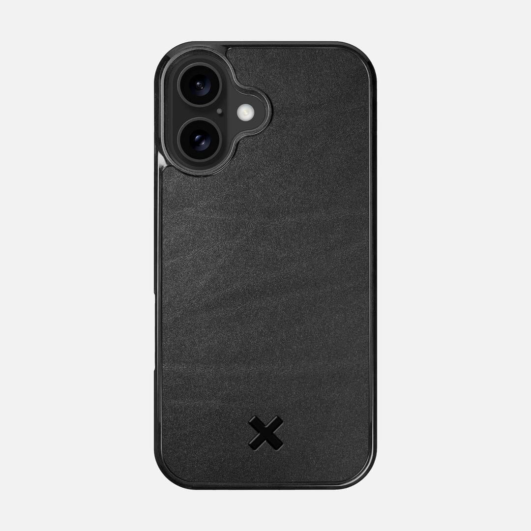 Charcoal Leather Case for the Apple iPhone 16 featuring a Genuine Leather backer with the Keyway X Mark#Phone Model_iPhone 16