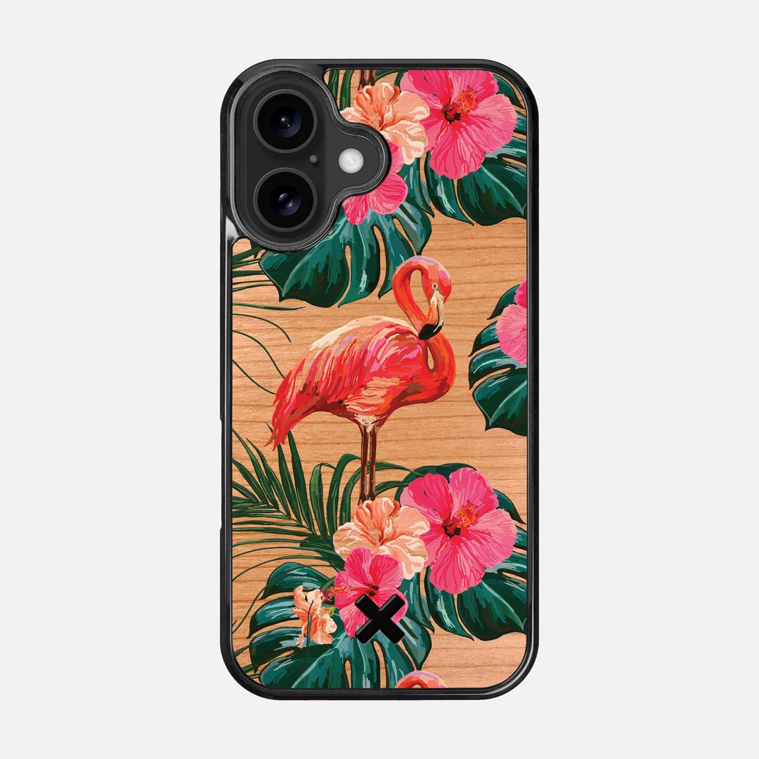 Flamingo Case for the Apple iPhone 16 featuring a UV Printed Cherry Wood backer with the Keyway X Mark#Phone Model_iPhone 16